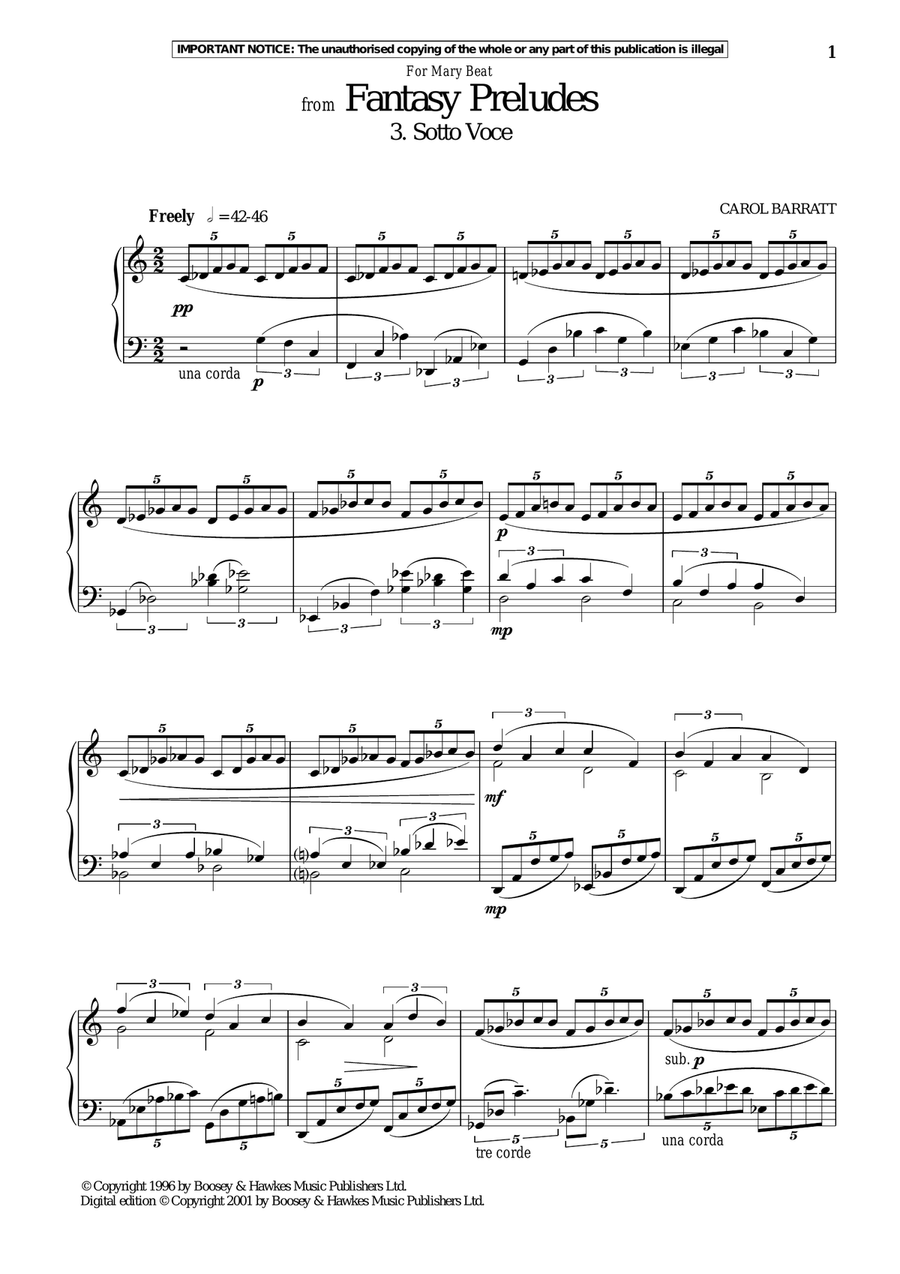 Fantasy Preludes, 3. Sotto Voce Piano Solo scores gallery preview page 1