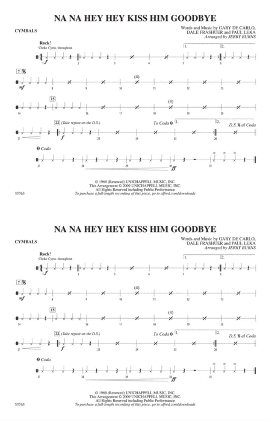 Na Na Hey Hey Kiss Him Goodbye: Cymbals Marching Band scores gallery preview page 1