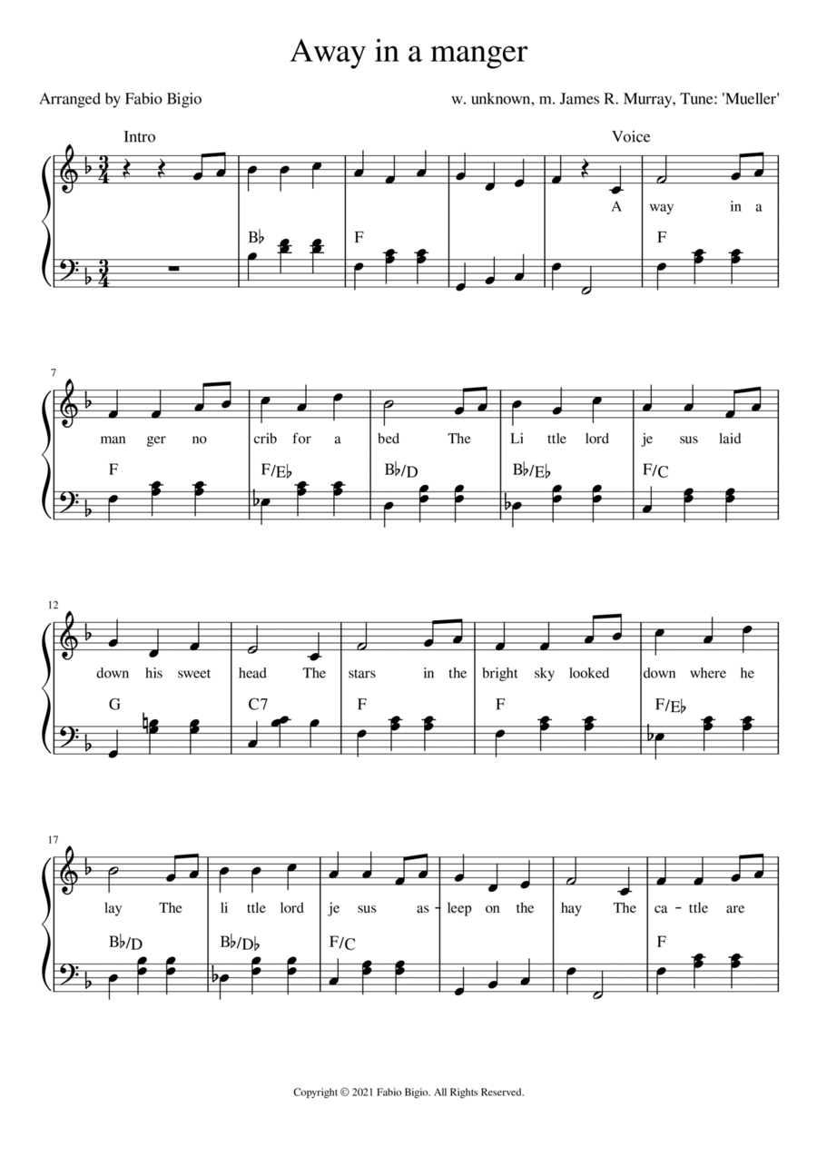 Away in a manger Away in a manger Easy Piano scores gallery preview page 1