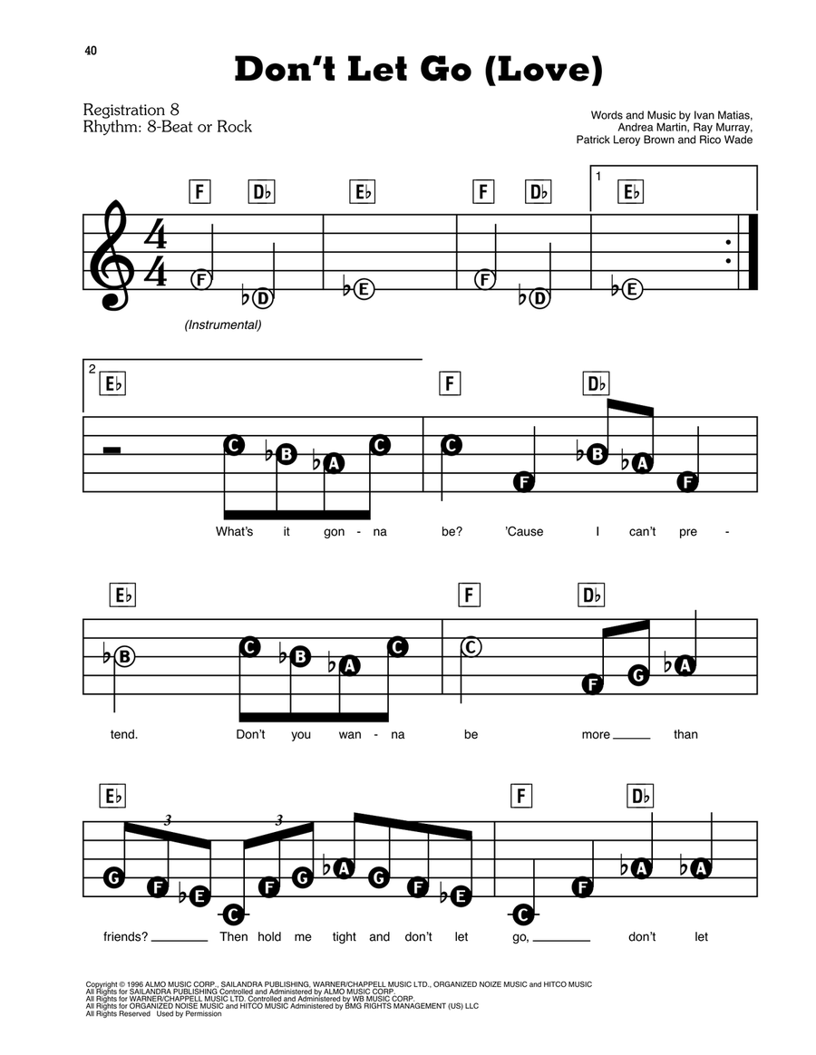 Don't Let Go (Love) Electronic Keyboard scores gallery preview page 1