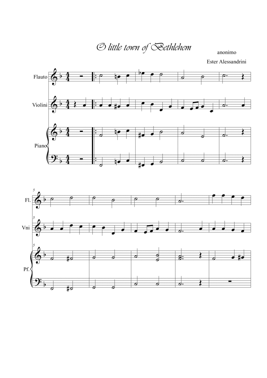 O little town of Bethlhem. Flute, violin and piano Trio Flute scores gallery preview page 1