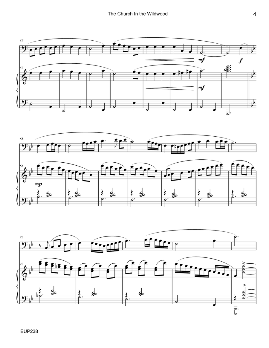 THE CHURCH IN THE WILDWOOD - EUPHONIUM (Trombone) SOLO with Piano Accompaniment Brass Duet scores gallery preview page 4