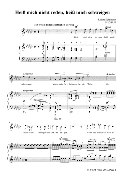 Schumann-Heiß mich nicht reden,heiß mich schweigen,Op.98a No.5,in e flat minor,for Vioce&Pno