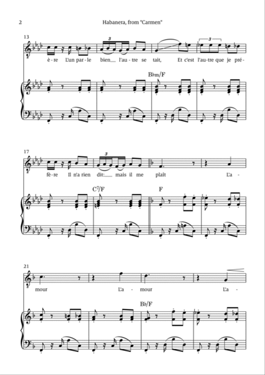 Habanera (for tenor - F minor/major) Chamber Music scores gallery preview page 2