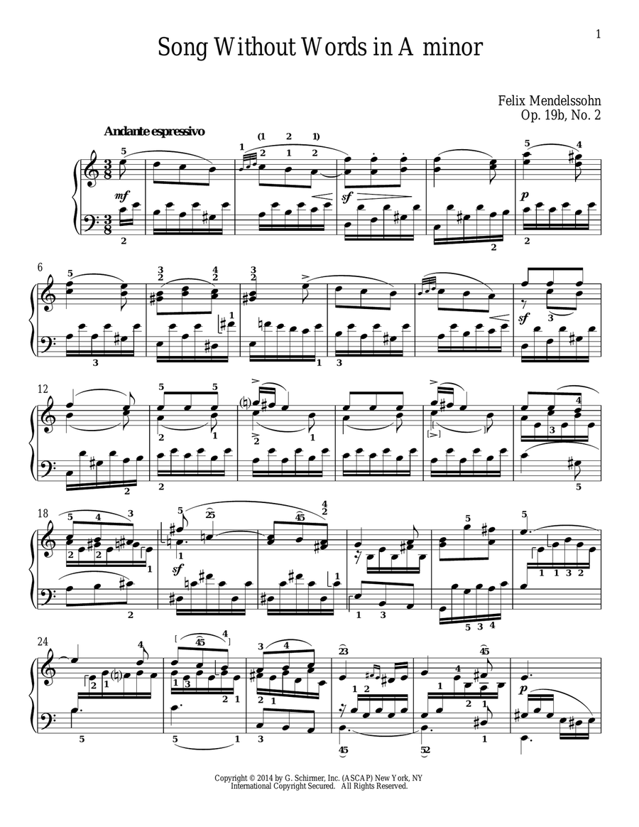 Song Without Words In A Minor, Op. 19, No. 2 Piano Solo scores gallery preview page 1