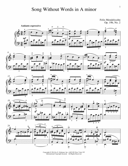 Song Without Words In A Minor, Op. 19, No. 2