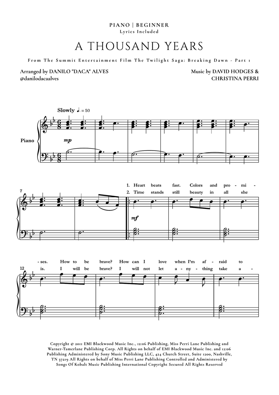 A Thousand Years Easy Piano scores gallery preview page 1
