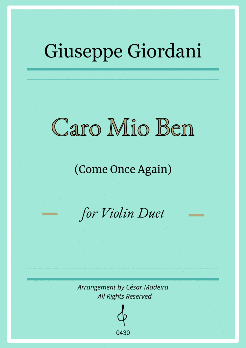 Caro Mio Ben (Come Once Again) - Violin Duet (Full Score and Parts) image number null