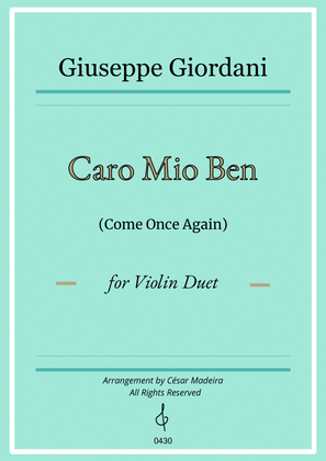 Caro Mio Ben (Come Once Again) - Violin Duet (Full Score and Parts)