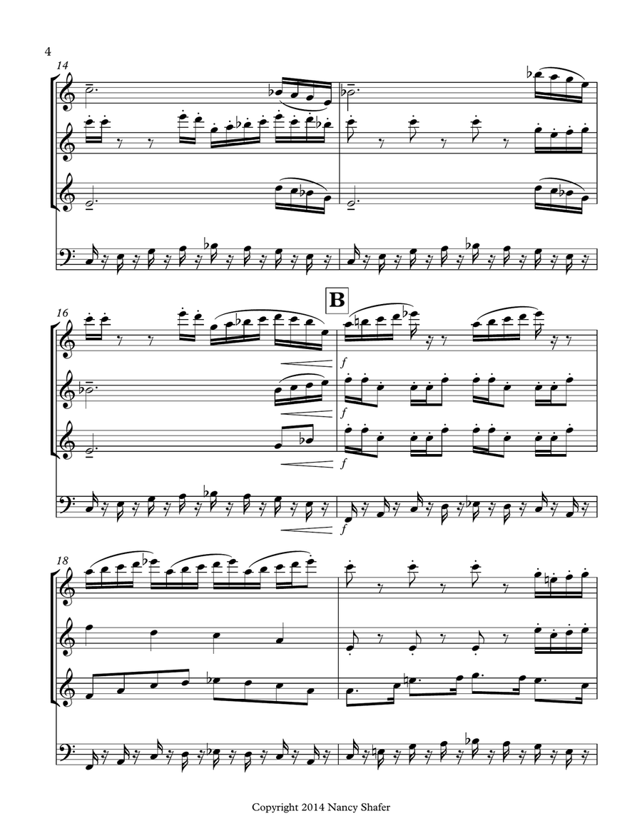 Big Top Boogie Quartet for 2 Flutes, Alto Flute & String Bass Jazz Ensemble scores gallery preview page 4