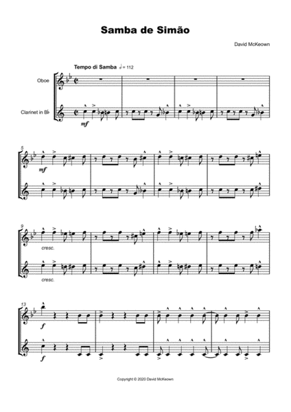 Samba de Simão, for Oboe and Clarinet Duet