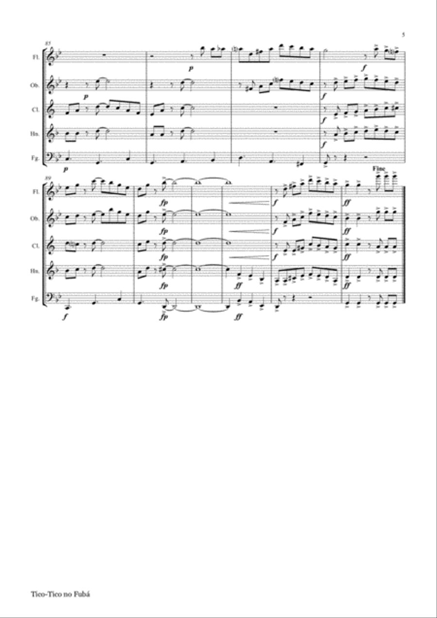 Tico-Tico no Fubá - Choro - Wind Quintet Woodwind Quintet scores gallery preview page 6