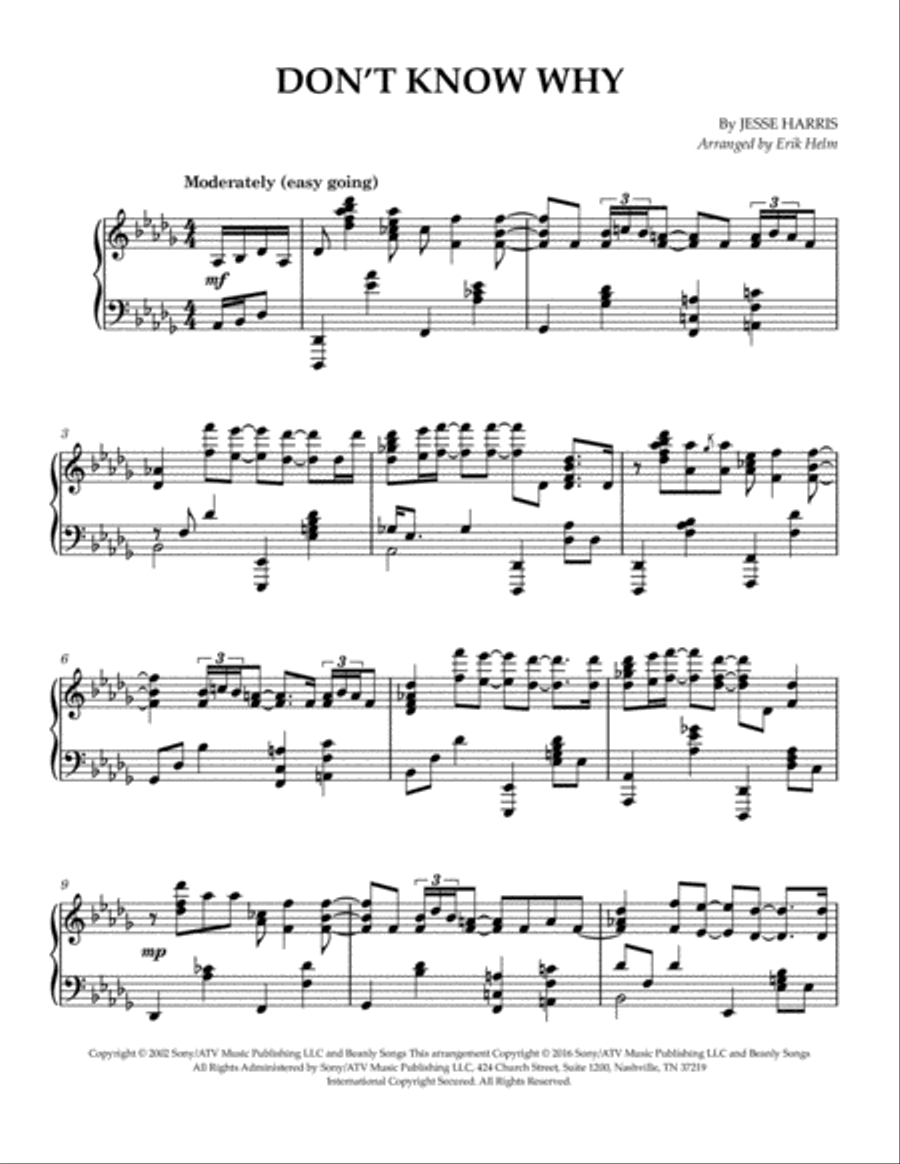 Don't Know Why Piano Solo scores gallery preview page 1