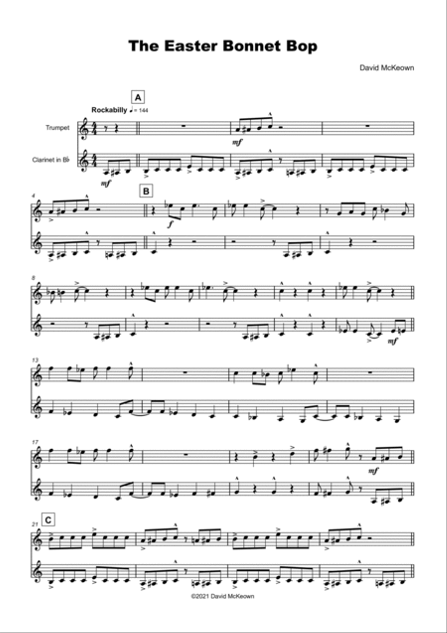 The Easter Bonnet Bop for Trumpet and Clarinet Duet Clarinet Duet scores gallery preview page 2