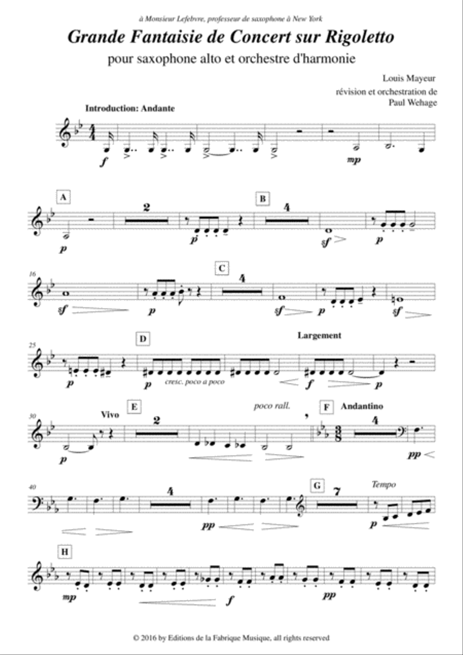Louis Mayeur: Grande Fantaisie de Concert sur Rigoletto (de Verdi) for alto saxophone and concert b Concert Band scores gallery preview page 2