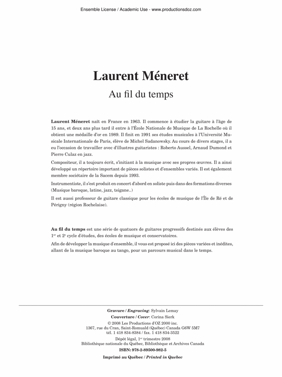Au fil du temps Guitar Ensemble scores gallery preview page 1