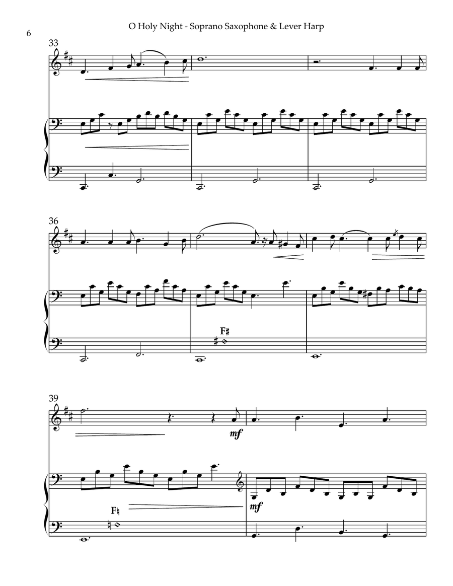 O Holy Night, Duet for Bb Soprano Saxophone & Lever Harp Soprano Saxophone scores gallery preview page 6
