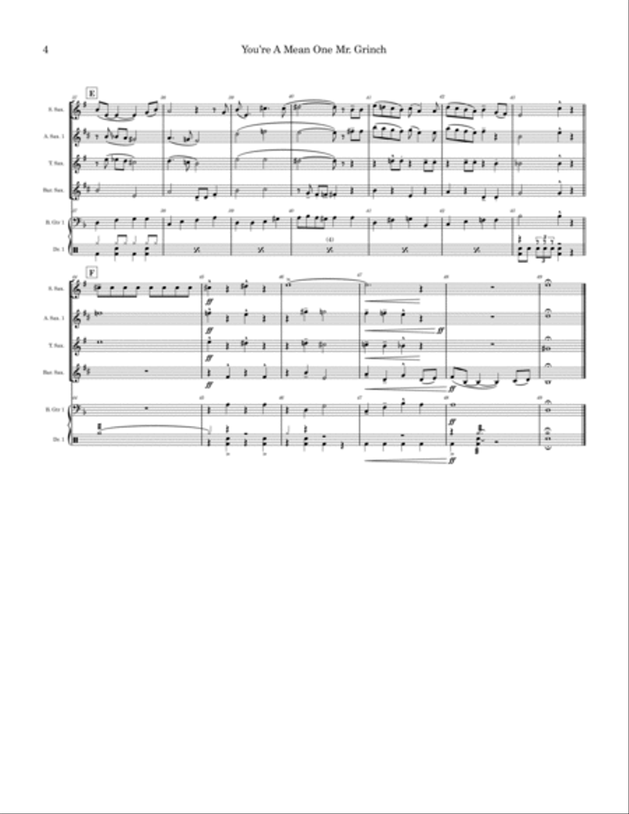 You're A Mean One, Mr. Grinch Saxophone Quartet scores gallery preview page 4