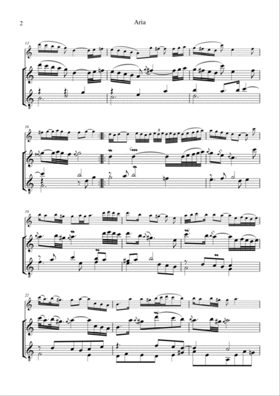 Aria (Goldberg var.) BWV 988, ornamented, for treble recorder and guitar Small Ensemble scores gallery preview page 2
