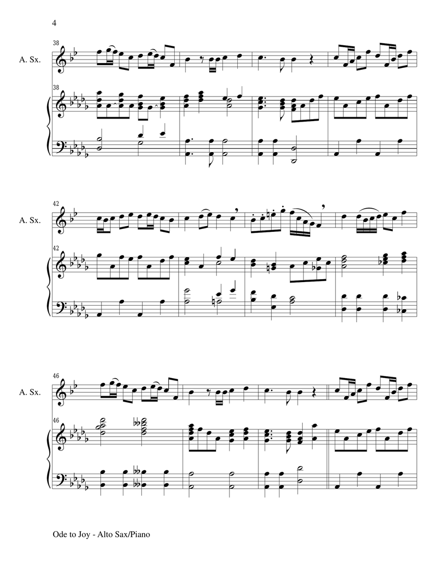 ODE TO JOY (Alto Sax Piano and Sax Part) Joyful, Joyful, We Adore Thee Alto Saxophone scores gallery preview page 4