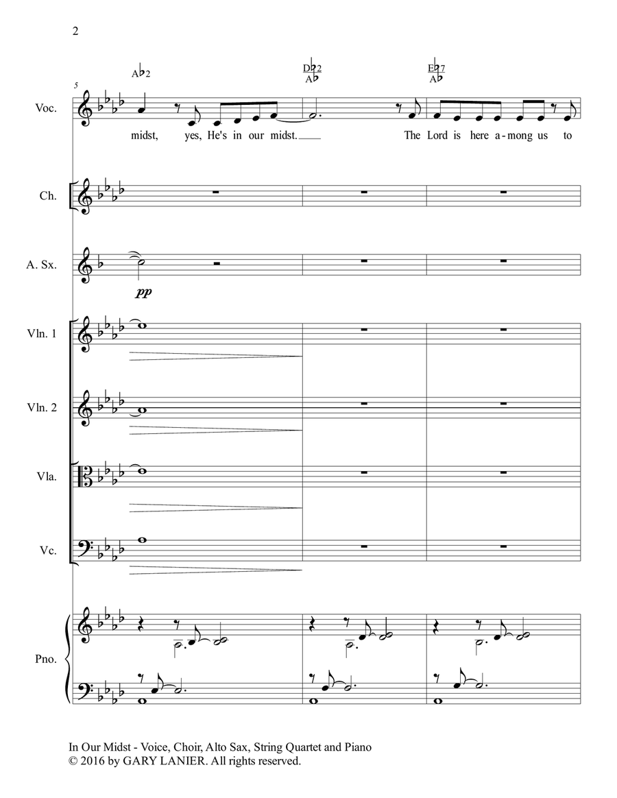 Gary Lanier: IN OUR MIDST (Worship - For Voice, Choir, Alto Sax, String Quartet and Piano with Parts Choir scores gallery preview page 3