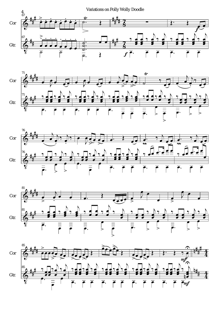 Variations on Polly Wolly Doodle for cor anglais and guitar English Horn scores gallery preview page 4