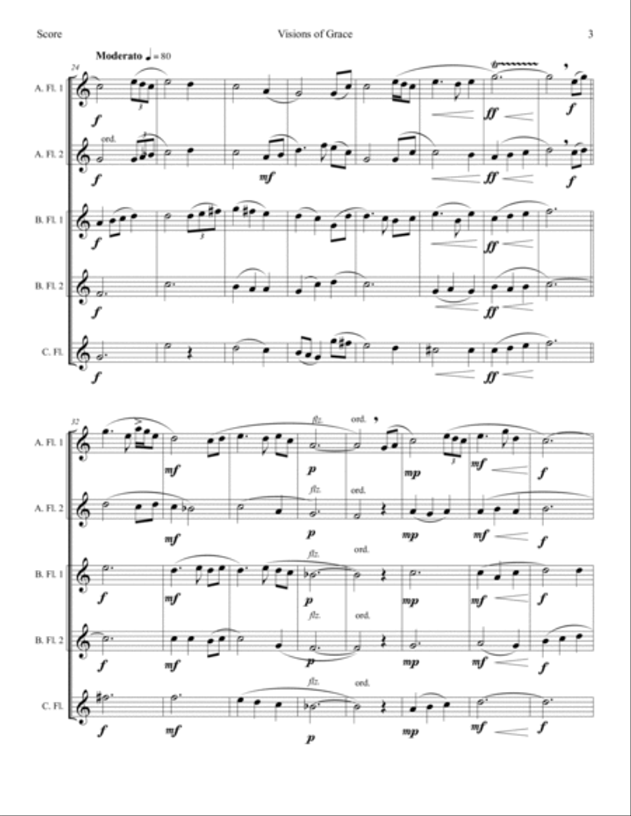 Visions of Grace (2015) Quintet for Low Flutes Small Ensemble scores gallery preview page 5