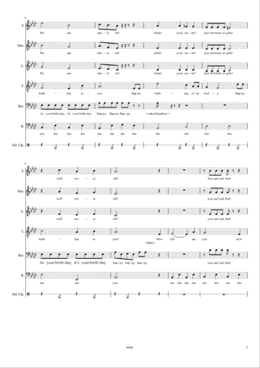 A Cappella arrangement of Happy Birthday...the audience sings along...and then a gospel party breaks A Cappella scores gallery preview page 3