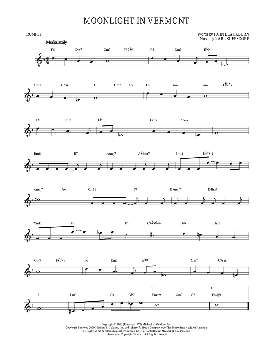 Moonlight In Vermont Trumpet Solo scores gallery preview page 1