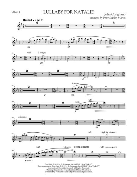 Lullaby for Natalie (arr. Peter Stanley Martin) - Oboe 1