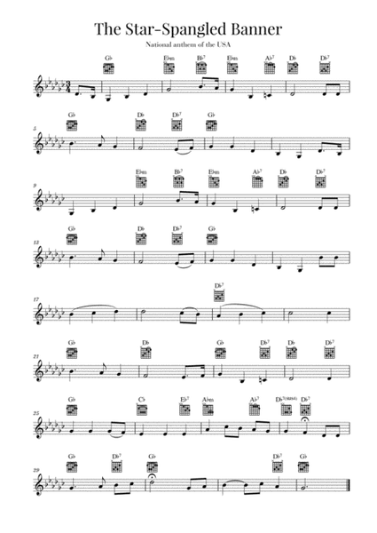 The Star Spangled Banner (National Anthem of the USA) - Guitar - G-flat Major image number null