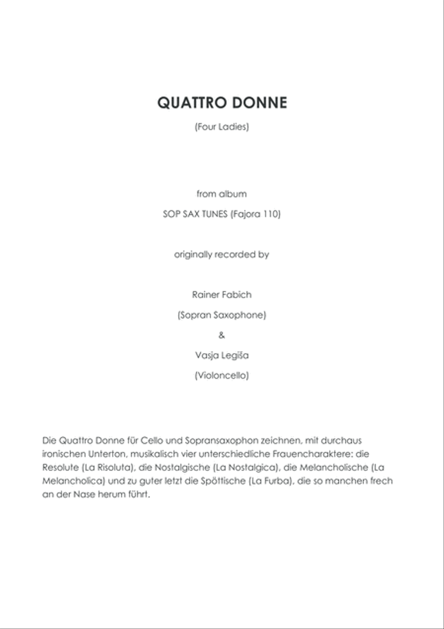 QUATTRO DONNE (Four ladies) for Saxophone & Cello image number null