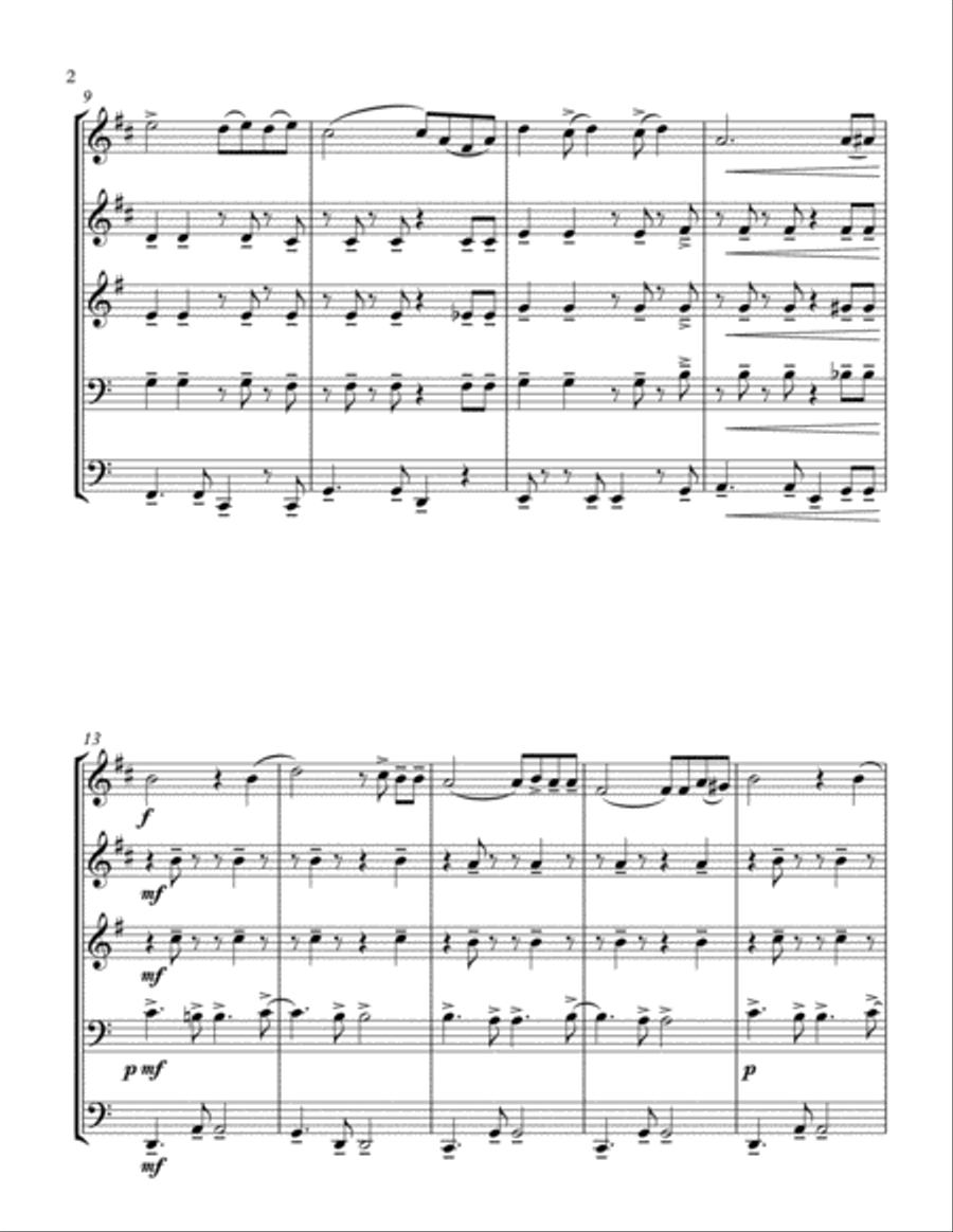 Franz Xaver Gruber. SILENT NIGHT -brass quintet- arrenged by KHUUSHAAN BATZAYA Brass Quintet scores gallery preview page 2