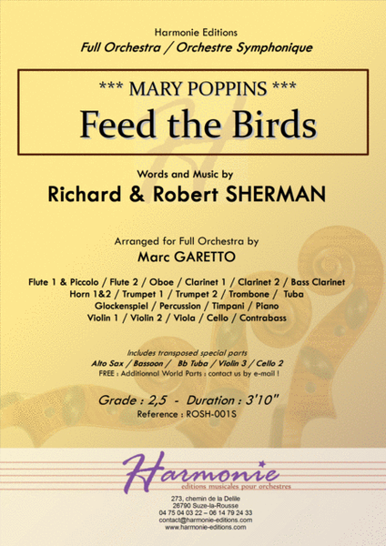 FEED THE BIRDS - Disney / Mary Poppins - FULL ORCHESTRA - Robert Sherman image number null
