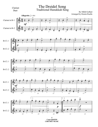 The Dreidel Song - Clarinet Duet - Intermediate