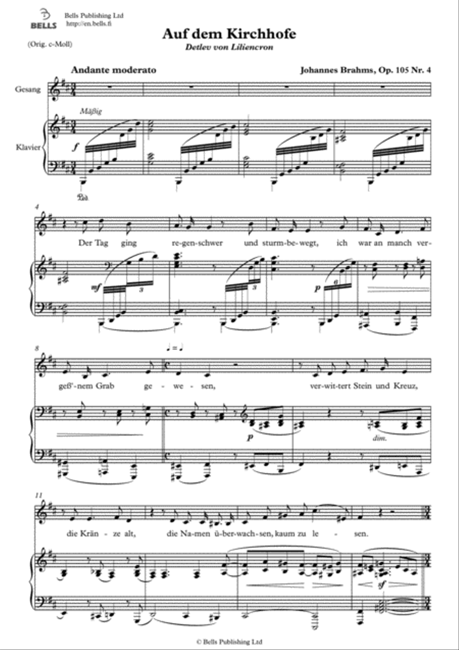 Auf dem Kirchhofe, Op. 105 No. 4 (B minor) Voice Solo scores gallery preview page 1