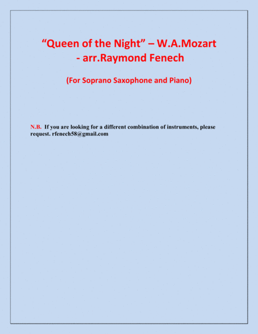 Queen of the Night - From the Magic Flute - Soprano Sax and Piano image number null