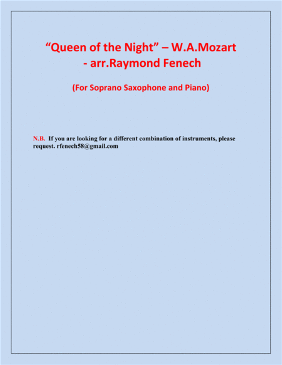 Queen of the Night - From the Magic Flute - Soprano Sax and Piano Chamber Orchestra scores gallery preview page 3