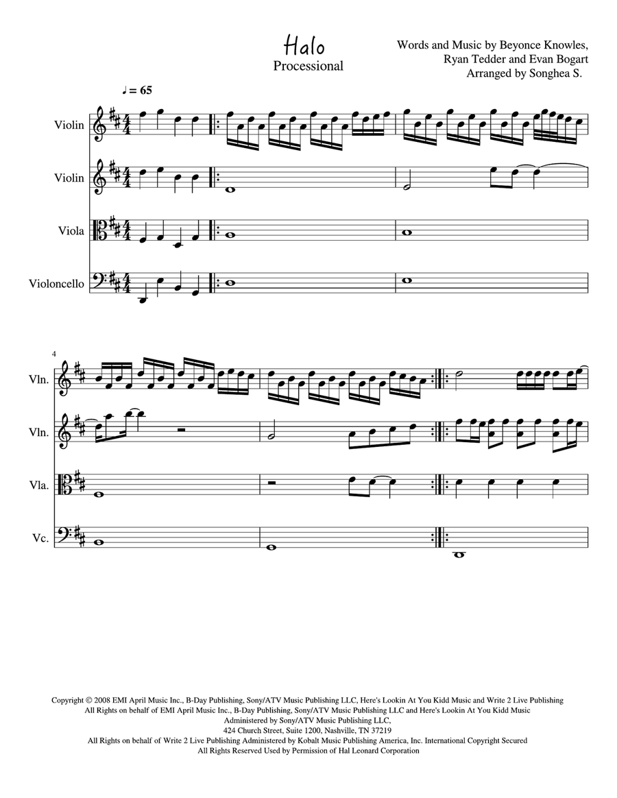 Halo String Quartet scores gallery preview page 1