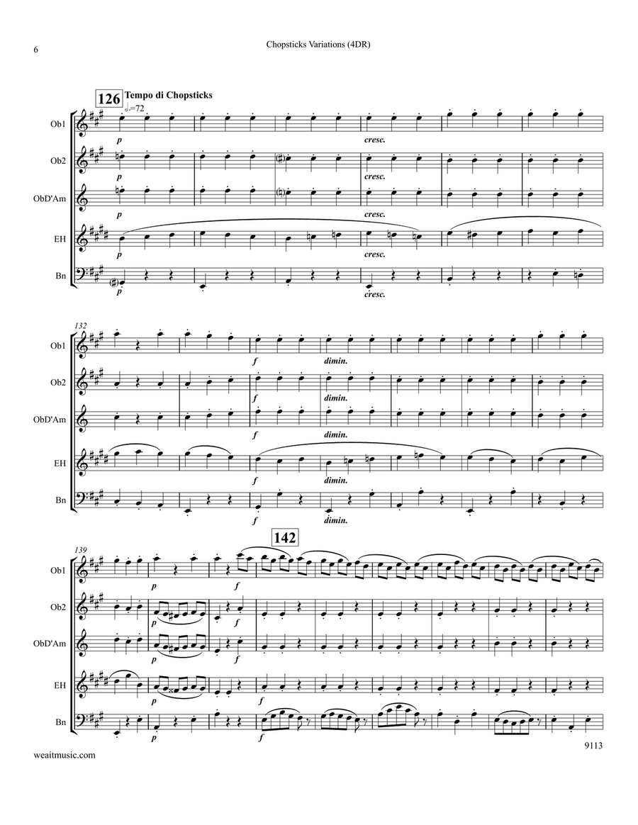Chopsticks Variations for 4 double reeds (4'36) Woodwind Quartet scores gallery preview page 6