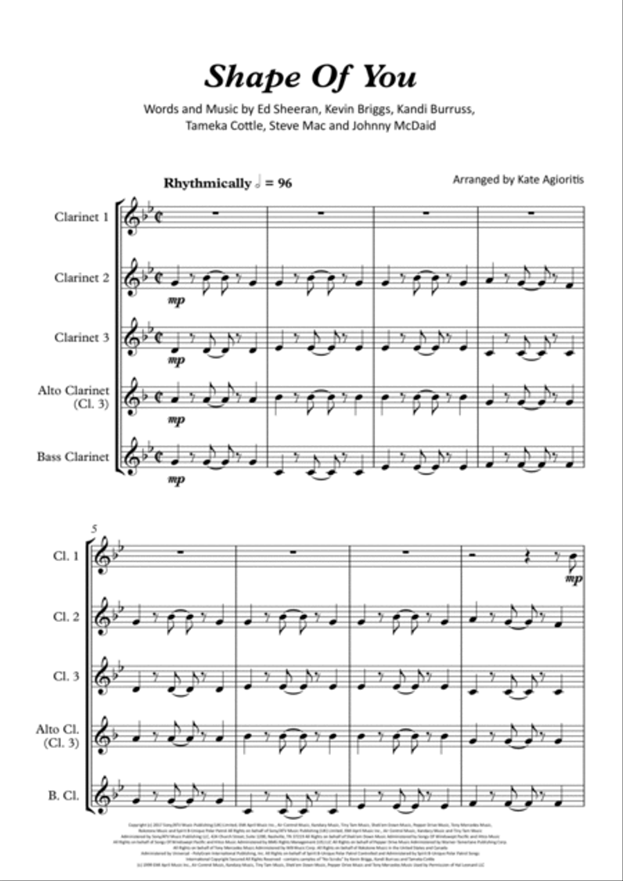 Shape Of You Clarinet Quartet scores gallery preview page 2