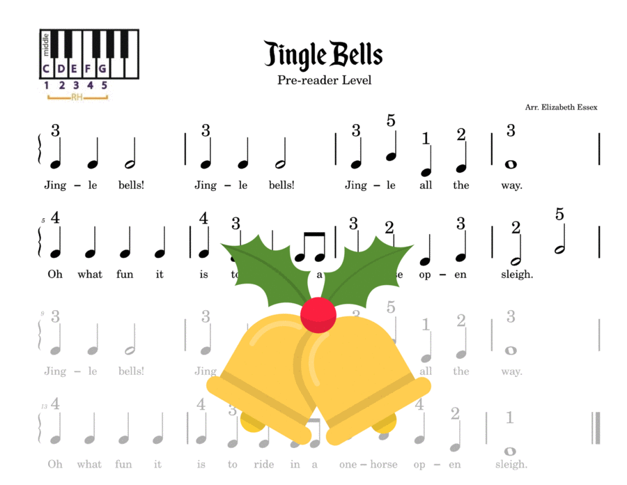 Jingle Bells - Pre-staff Finger Number Notation Easy Piano scores gallery preview page 1