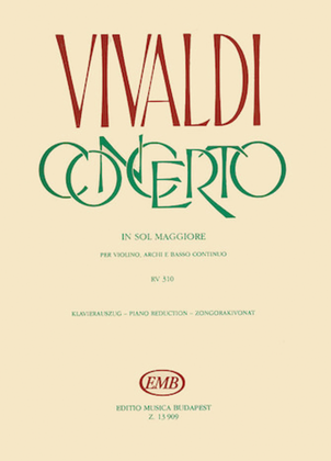 Book cover for Concerto in G for Violin, Strings, and Cembalo, RV 310