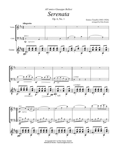 Serenata Rimpianto Op. 6 for violin, cello and guitar image number null