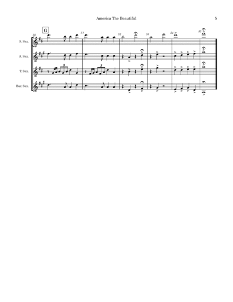 America The Beautiful Saxophone Quartet scores gallery preview page 5