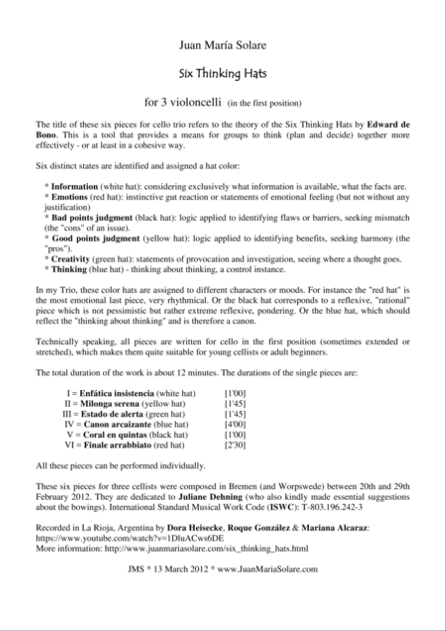 Six Thinking Hats [3 celli] String Trio scores gallery preview page 2