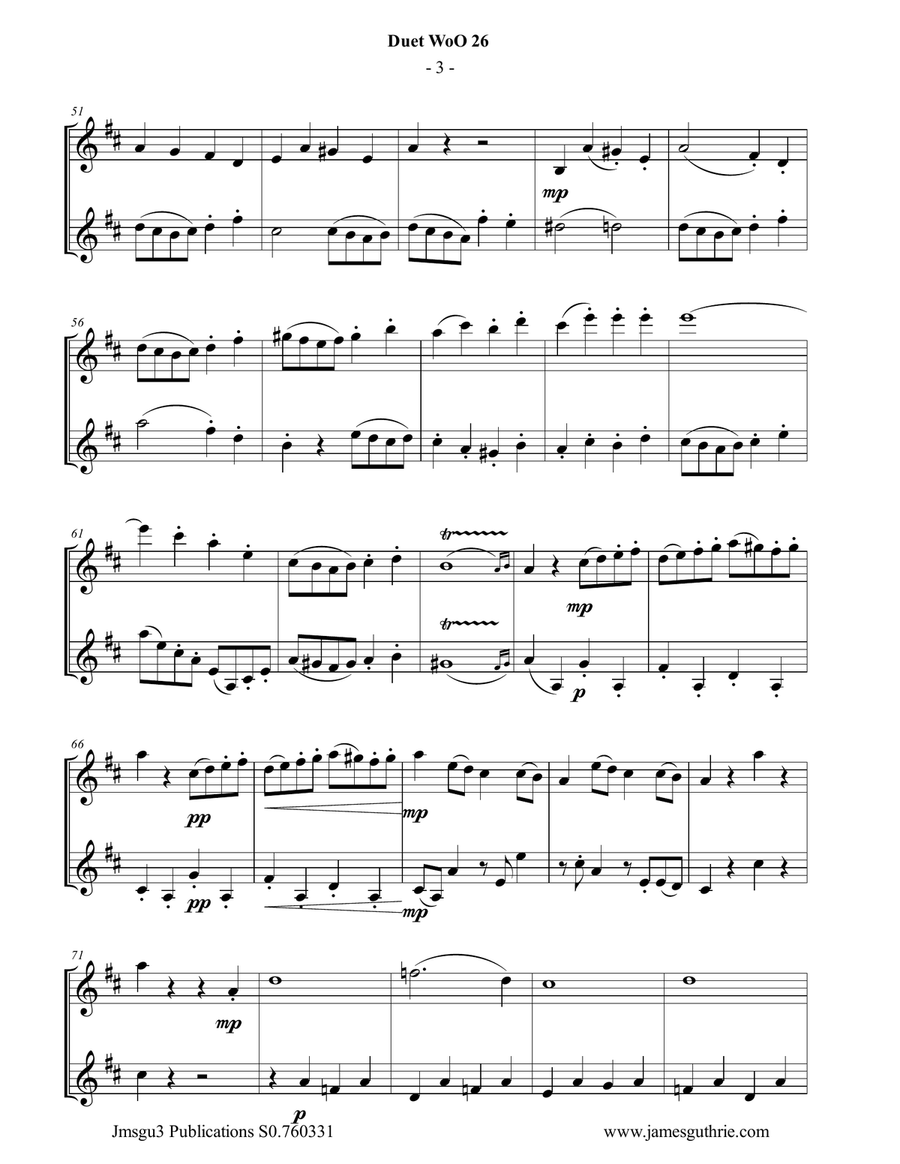Beethoven: Duet WoO 26 for Violin Duo String Duet scores gallery preview page 3