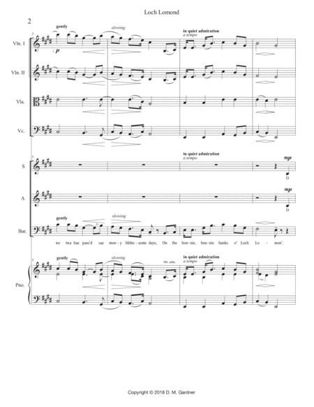 Loch Lomond - SAB and String Quartet (opt. piano) 3-Part - Digital Sheet Music
