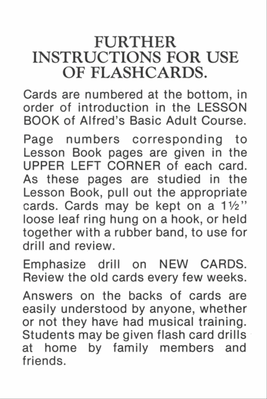 Alfred's Basic Adult Piano Course Flash Cards