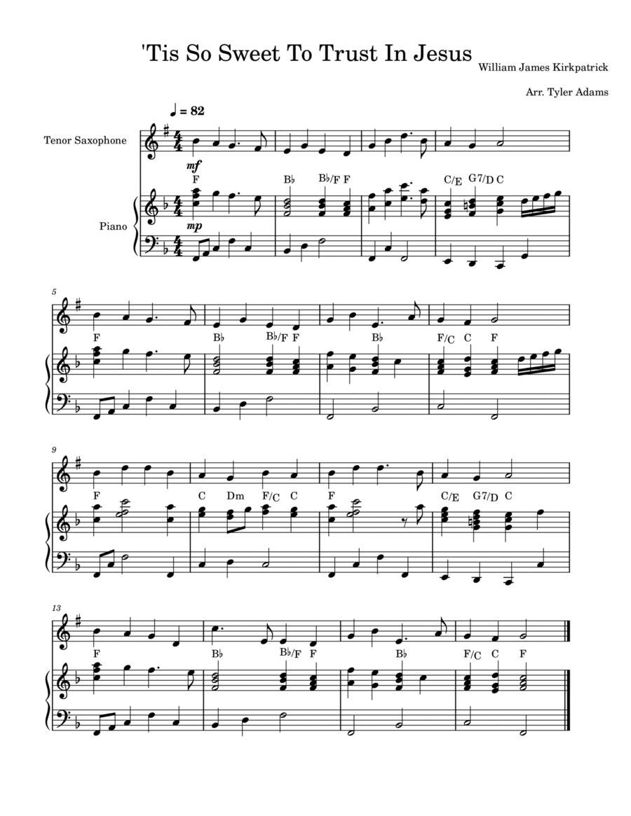 'Tis So Sweet To Trust In Jesus Tenor Saxophone scores gallery preview page 1